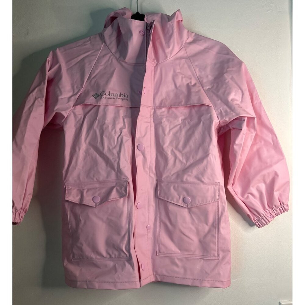 Columbia Youth Small Rain Jacket Pink Hooded Front Pocket Preppy Barbiecore